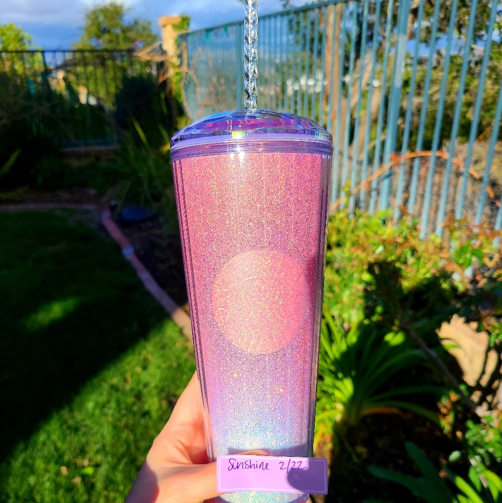 NEW Starbucks Rare Pink & White Glitter Ombre China Kaleidoscope Dome Tumbler